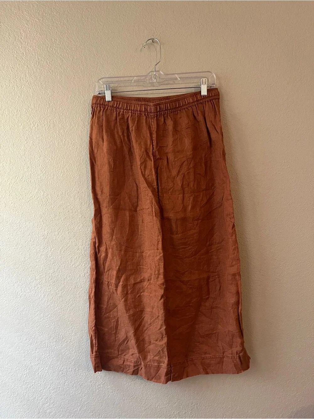 Nicole Miller Linen Copper Brown Button-Front Midi Skirt with Pockets Medium